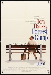 2c313 FORREST GUMP advance 1sh '94 Tom Hanks waiting for the bus, Robert Zemeckis!