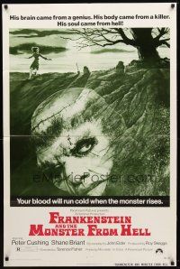2c316 FRANKENSTEIN & THE MONSTER FROM HELL 1sh '74 your blood will run cold when he rises!