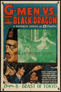 2c352 G-MEN VS. THE BLACK DRAGON chapter 8 1sh '43 cool Republic serial art, Beast of Tokyo!