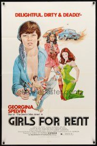 2c350 GIRLS FOR RENT 1sh '74 art of sexy bad girl Georgina Spelvin, delightful, dirty & deadly!