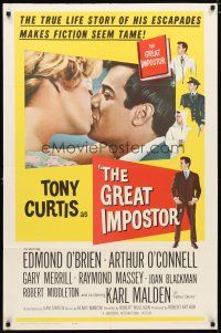 2c364 GREAT IMPOSTOR 1sh '61 Tony Curtis as Waldo DeMara, who faked being a doctor, warden & more!