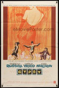 2c369 GYPSY 1sh '62 wonderful artwork of Rosalind Russell & sexiest Natalie Wood!