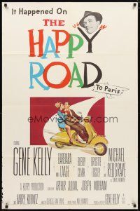 2c379 HAPPY ROAD 1sh '57 Gene Kelly directs & stars w/pretty Barbara Laage on Vespa!