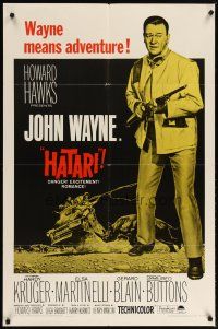 2c384 HATARI 1sh R67 Howard Hawks, full-length art of John Wayne in Africa!