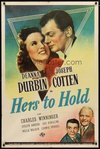 2c396 HERS TO HOLD style C 1sh '43 romantic close-up of Deanna Durbin & Joseph Cotten!