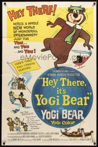 2c397 HEY THERE IT'S YOGI BEAR 1sh '64 Hanna-Barbera, Yogi's first full-length feature!