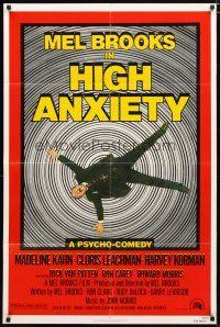 2c398 HIGH ANXIETY 1sh '77 Mel Brooks, great Vertigo spoof design, a Psycho-Comedy!
