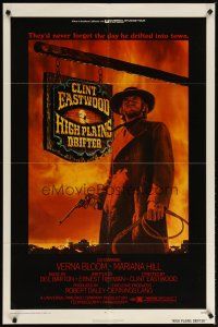 2c399 HIGH PLAINS DRIFTER 1sh '73 great art of Clint Eastwood holding gun & whip!