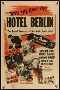 2c416 HOTEL BERLIN 1sh '45 sexy Faye Emereson, Helmut Dantine, Andrea King, rips the roof off!