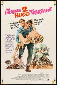 2c434 INCREDIBLE 2 HEADED TRANSPLANT 1sh '71 one brain wants to love, the other wants to kill!
