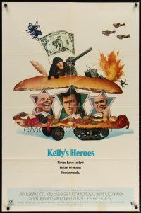 2c466 KELLY'S HEROES style B 1sh '70 Clint Eastwood, Savalas, Rickles, & Sutherland in a sandwich!