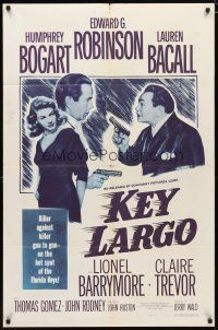 2c468 KEY LARGO 1sh R56 Humphrey Bogart, Lauren Bacall, Edward G. Robinson, John Huston film noir!