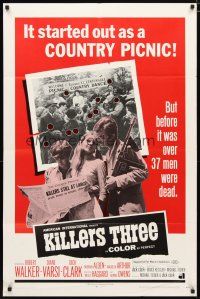 2c474 KILLERS THREE 1sh '68 Robert Walker, Diane Varsi, AIP, country picnic gone bad!