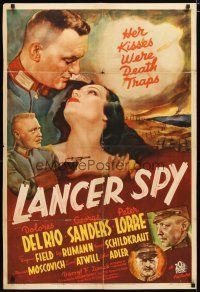 2c485 LANCER SPY 1sh '37 art of pretty Dolores del Rio, young George Sanders, Peter Lorre!