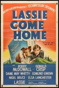2c487 LASSIE COME HOME style D 1sh '43 great art of young Roddy McDowall & his beloved Collie!