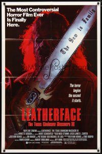 2c494 LEATHERFACE: TEXAS CHAINSAW MASSACRE III 1sh '90 the terror begins the second it starts!
