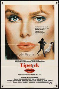 2c499 LIPSTICK 1sh '76 super close up of sexy Margaux Hemingway, the story of a woman's revenge!