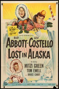 2c510 LOST IN ALASKA 1sh '52 artwork of Bud Abbott & Lou Costello falling through ice!