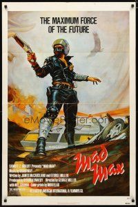 2c520 MAD MAX 1sh '80 art of wasteland cop Mel Gibson, George Miller Australian sci-fi classic!