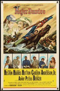 2c527 MAJOR DUNDEE 1sh '65 Sam Peckinpah, Charlton Heston, Civil War battle action!