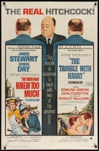 2c533 MAN WHO KNEW TOO MUCH/TROUBLE WITH HARRY 1sh '63 Alfred Hitchcock double-bill!