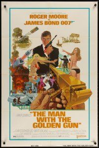 2c537 MAN WITH THE GOLDEN GUN west hemi 1sh '74 art of Roger Moore as James Bond by McGinnis!