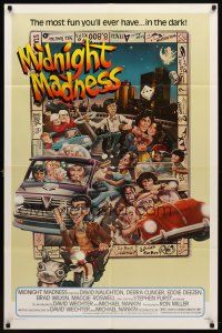 2c557 MIDNIGHT MADNESS 1sh '80 cool art of entire cast in boardgame by David McMacken!