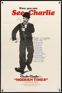 2c560 MODERN TIMES 1sh R72 great image of Charlie Chaplin walking with cane!