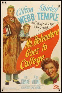 2c576 MR. BELVEDERE GOES TO COLLEGE 1sh '49 great artwork of Clifton Webb & Shirley Temple!