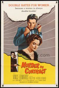 2c581 MURDER BY CONTRACT 1sh '59 Vince Edwards prepares to strangle woman with necktie!