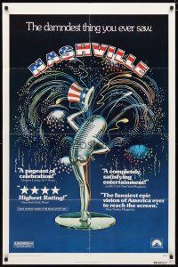2c597 NASHVILLE 1sh '75 Robert Altman, cool patriotic sexy microphone artwork!