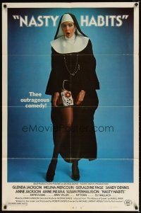 2c598 NASTY HABITS 1sh '77 Glenda Jackson as sexy nun w/tape recorder on leg, by Brut!
