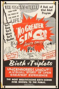 2c614 NO GREATER SIN/BIRTH OF TRIPLETS 1sh '66 pseudo-documentaries giving the facts of life!