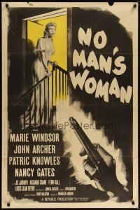 2c615 NO MAN'S WOMAN 1sh '55 cool art of gun pointing at sleazy smoking bad girl Marie Windsor!