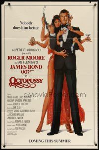2c625 OCTOPUSSY style B advance 1sh '83 art of sexy Maud Adams & Roger Moore as Bond by Goozee!