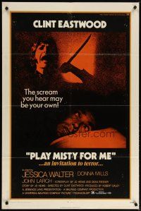 2c659 PLAY MISTY FOR ME 1sh '71 classic Clint Eastwood, Jessica Walter, invitation to terror!