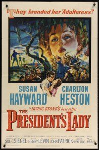 2c673 PRESIDENT'S LADY 1sh '53 art of adulteress Susan Hayward & Charlton Heston!