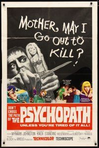 2c679 PSYCHOPATH 1sh '66 Robert Bloch, wild horror image, Mother, may I go out to kill?