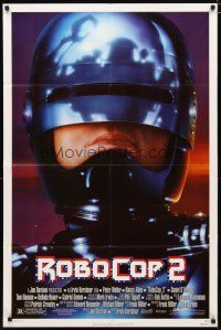 2c706 ROBOCOP 2 1sh '90 super close up of cyborg policeman Peter Weller, sci-fi sequel!