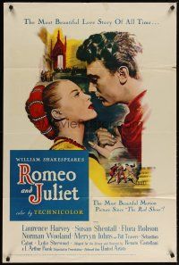 2c708 ROMEO & JULIET 1sh '55 close up of Laurence Harvey romancing Susan Shentall, Shakespeare!