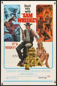 2c720 SAM WHISKEY 1sh '69 art of Burt Reynolds & sexy Angie Dickinson by huge pile of gold!