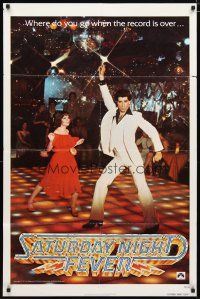 2c728 SATURDAY NIGHT FEVER teaser 1sh '77 disco dancers John Travolta & Karen Lynn Gorney!