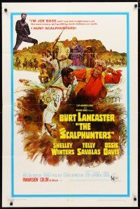 2c733 SCALPHUNTERS 1sh '68 great art of Burt Lancaster & Ossie Davis fighting in mud!