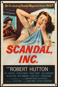 2c734 SCANDAL INC. 1sh '56 Robert Hutton, art of paparazzi photographing sexy woman in bed!