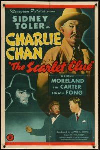 2c737 SCARLET CLUE 1sh '45 art of Sidney Toler as Charlie Chan, Mantan Moreland & Benson Fong!