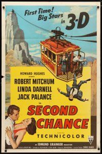 2c742 SECOND CHANCE 1sh '53 cool 3-D art of Robert Mitchum, sexy Linda Darnell & cable car!
