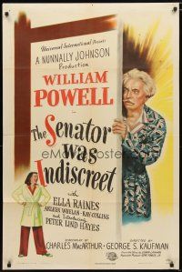 2c745 SENATOR WAS INDISCREET 1sh '47 William Powell in the title role, Ella Raines!