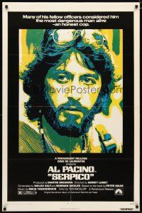 2c747 SERPICO 1sh '74 cool close up image of Al Pacino, Sidney Lumet crime classic!
