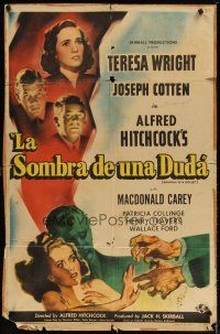2c755 SHADOW OF A DOUBT Spanish/U.S. 1sh '43 directed by Alfred Hitchcock,Teresa Wright, Joseph Cotten