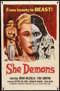 2c758 SHE DEMONS 1sh '58 experiments gone wrong, dangerous sexy women go from beauty to beast!